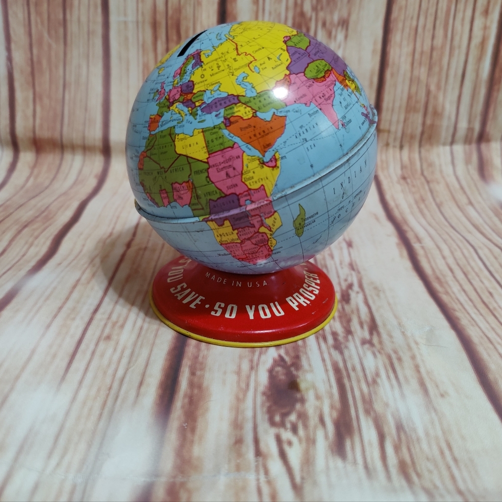 60s metal globe piggy bank bright/bold minimalist